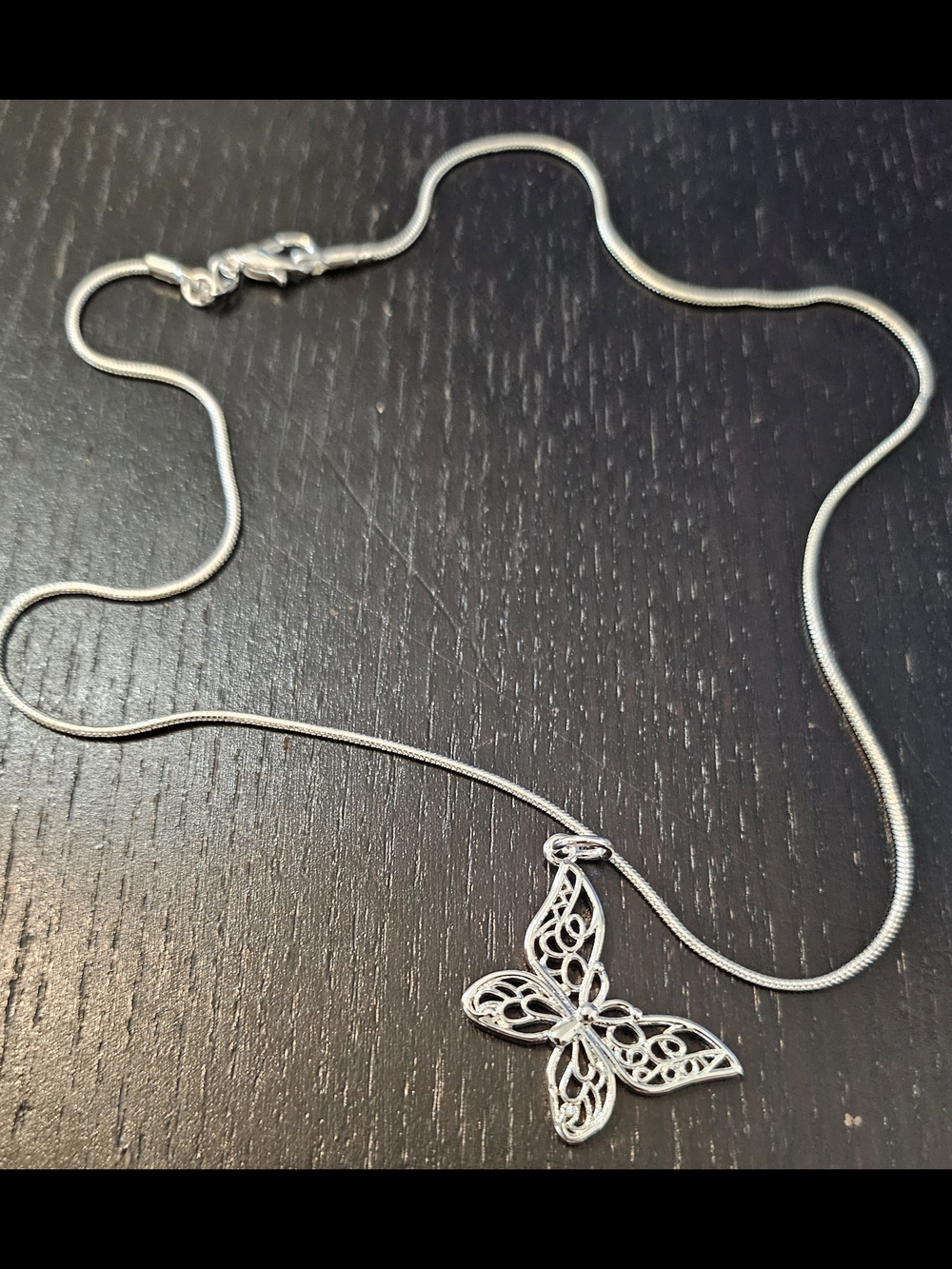 Sterling Silver Filigree Butterfly Pendant Necklace - Silver
